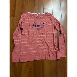 Abercrombie‎ Fitch A&F NYC Striped Long Sleeve Top Women Size L Coral White
